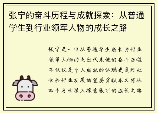 张宁的奋斗历程与成就探索：从普通学生到行业领军人物的成长之路
